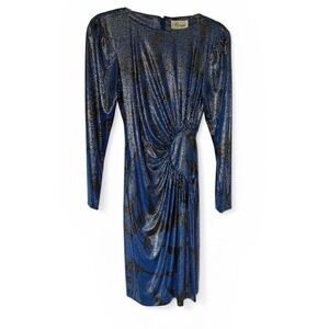 Retro Party Glam Blue Black Silver Metallic Dress Studio 54 ILGWU USA MADE 4